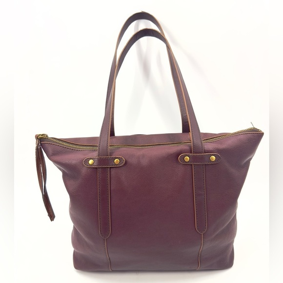 Fossil Felicity Satchel Tote Bordeaux Leather Bag Purse Double Shoulder Strap - Picture 3 of 16